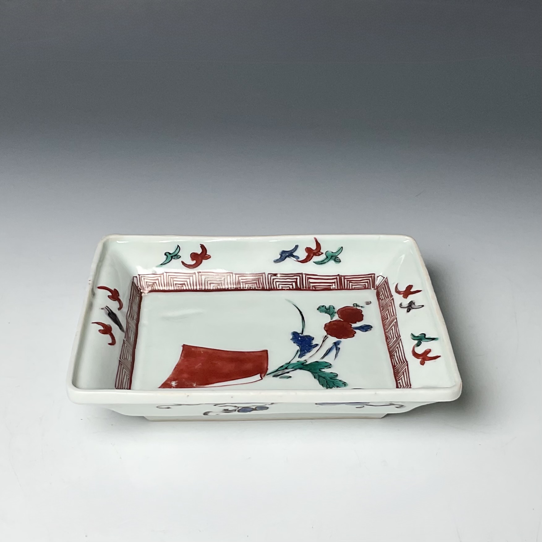 A 古九谷花束ね鳥四方小皿平向付端皿