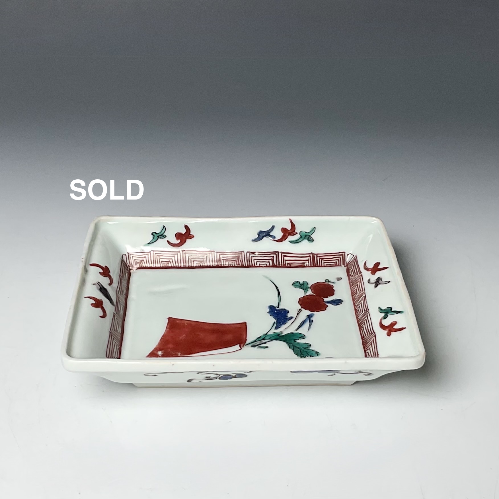 A 古九谷花束ね鳥四方小皿平向付端皿