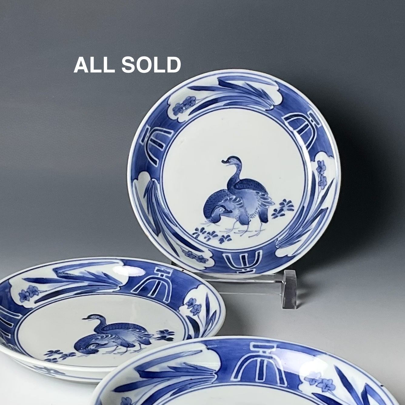 A 藍柿右衛門鶉水仙五寸皿