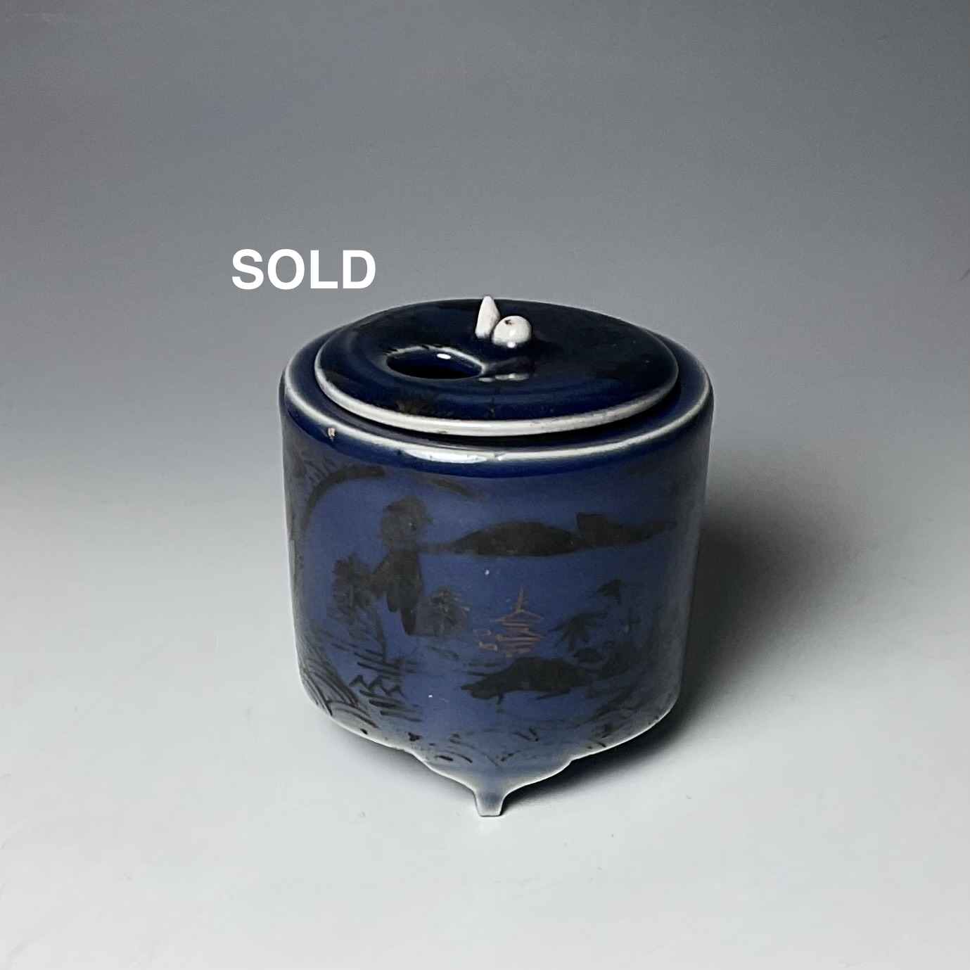 瑠璃古九谷金銀彩香炉瓢箪蓋付三脚香炉