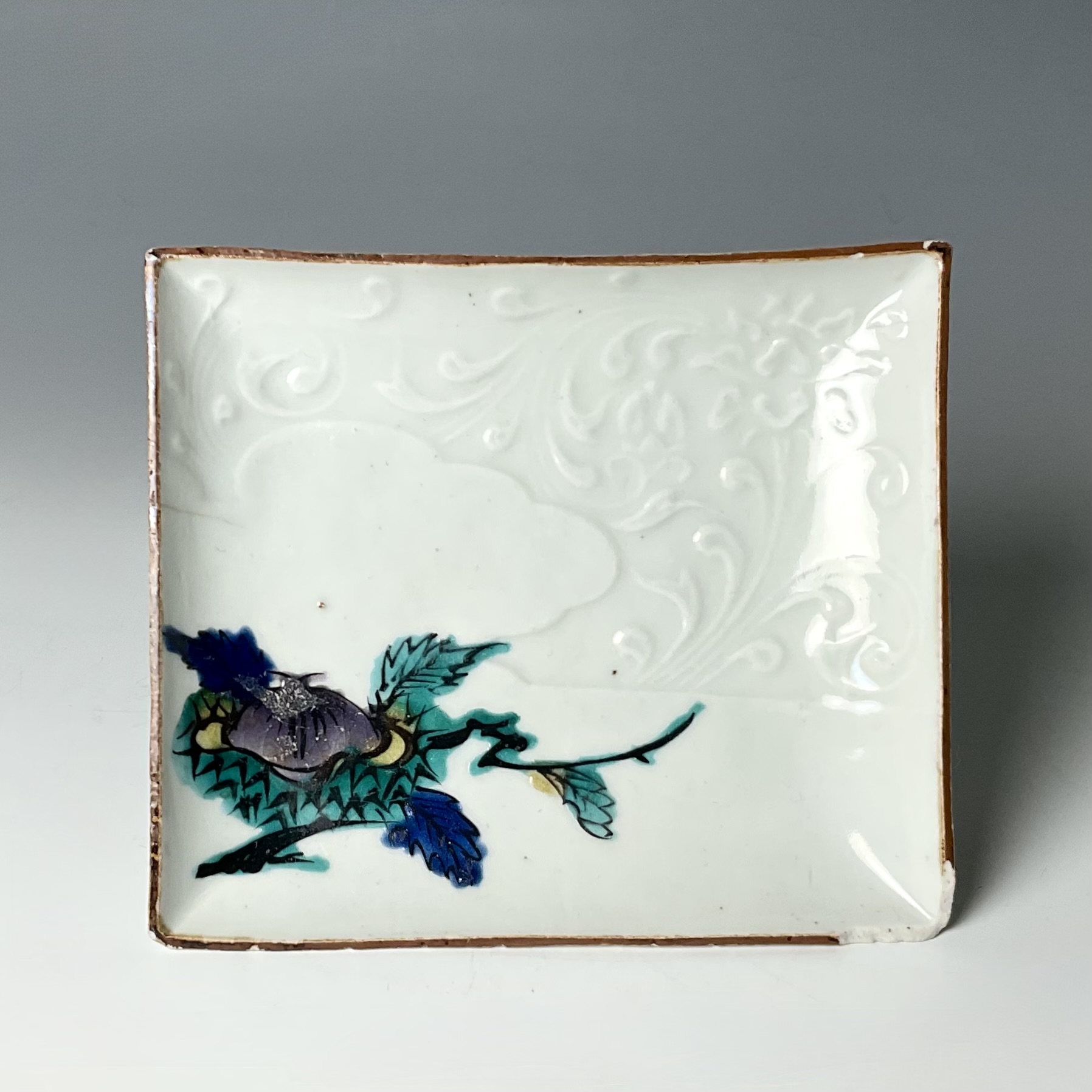 A  SALE  古九谷栗葉片身替陽刻四方端皿